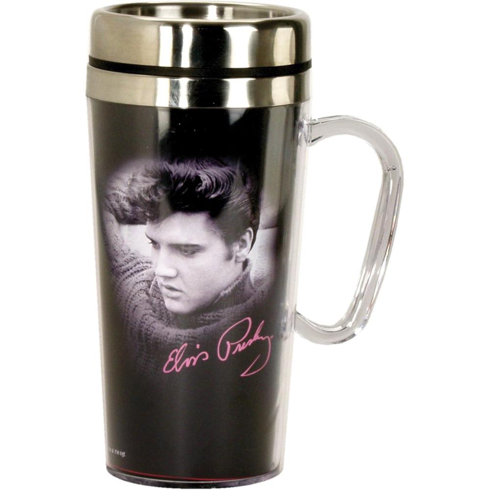 image:imageSpoontiques Insulated Travel Mug 14oz Double Wall Stainless amp Acrylic Drink Cup with Twist Top Lid amp Handle Scooby DooElvis Presley