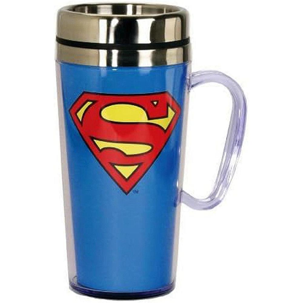 image:imageSpoontiques Insulated Travel Mug 14oz Double Wall Stainless amp Acrylic Drink Cup with Twist Top Lid amp Handle Scooby DooSuperman