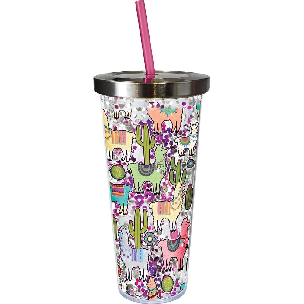 image:imageSpoontiques Love Glitter Cup Tumbler with Stainless Steel Lid and Straw 20 oz Acrylic MulticoloredLlama