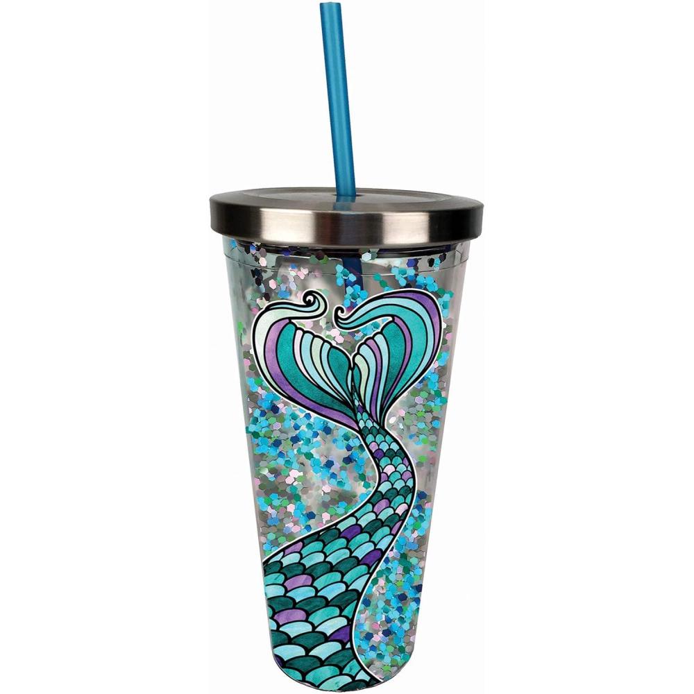 image:imageSpoontiques Love Glitter Cup Tumbler with Stainless Steel Lid and Straw 20 oz Acrylic MulticoloredMermaid
