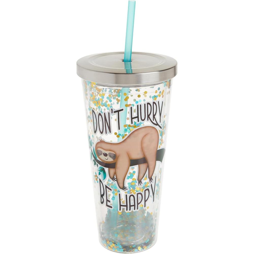 image:imageSpoontiques Love Glitter Cup Tumbler with Stainless Steel Lid and Straw 20 oz Acrylic MulticoloredSloth