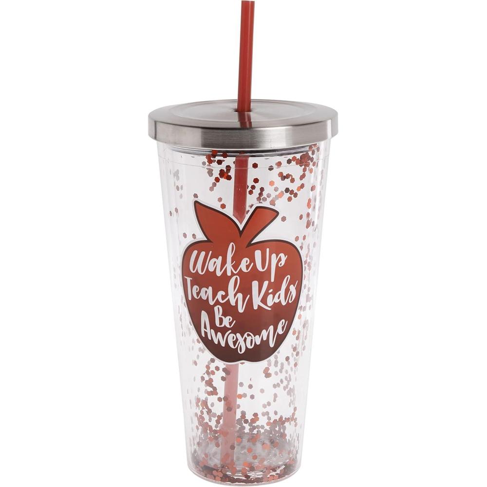 image:imageSpoontiques Love Glitter Cup Tumbler with Stainless Steel Lid and Straw 20 oz Acrylic MulticoloredTeacher