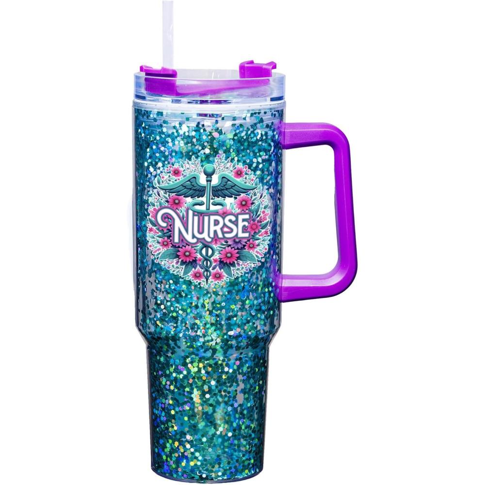 image:imageSpoontiques Nurse 40oz Acrylic Travel Mug Double Wall Acrylic with Sliding Lock Travel Lid and Straw 11 Tall