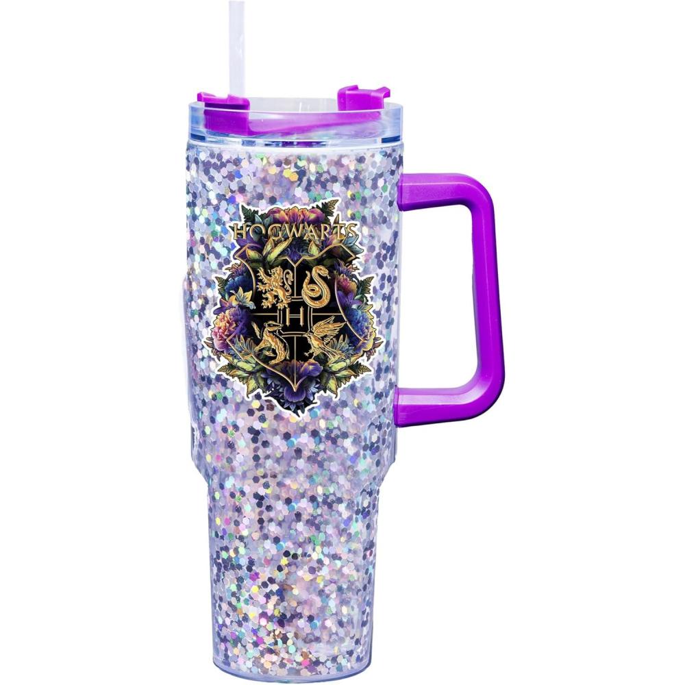 image:imageSpoontiques Oz 40oz Acrylic Travel Mug Double Wall Acrylic with Sliding Lock Travel Lid and Straw 11 TallHogwarts