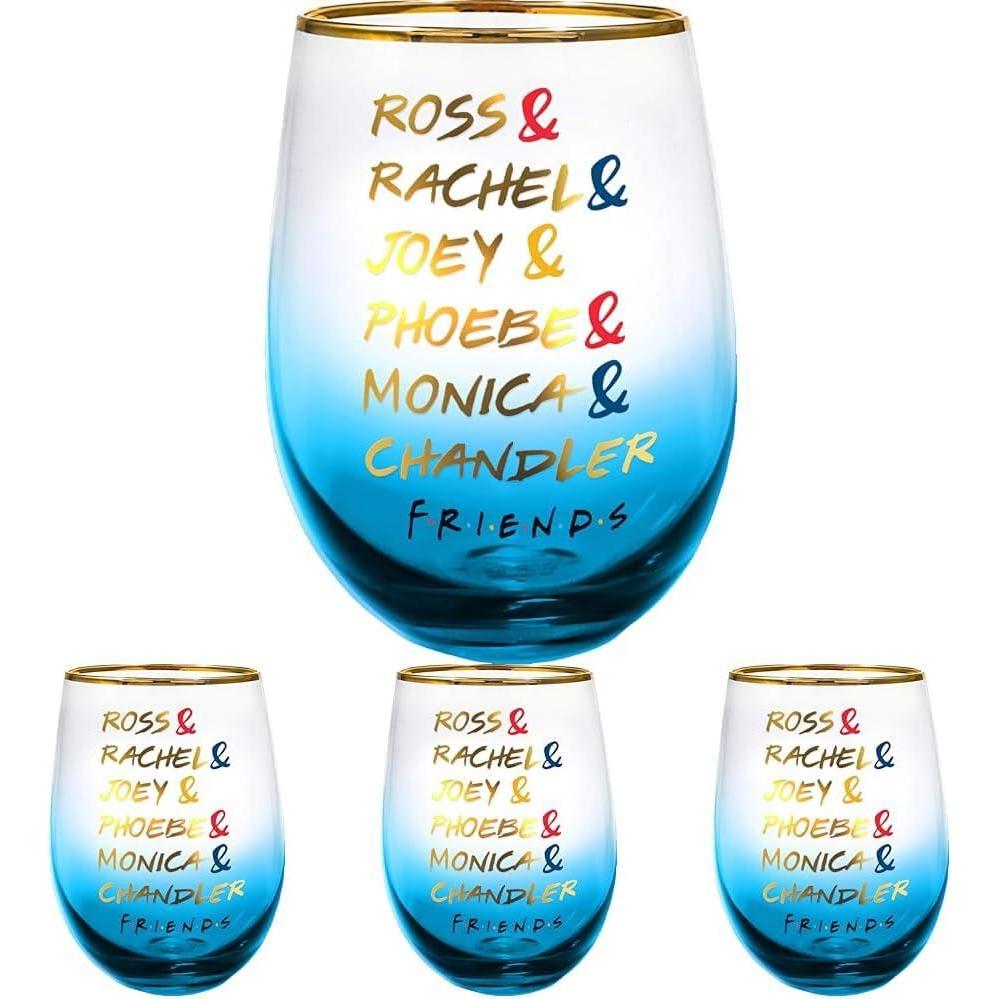 image:imageSpoontiques Stemless Wine Glass 20oz Lidless Drink Tumbler for Cold Beverages Friends Names20 Ounces Pack of 4