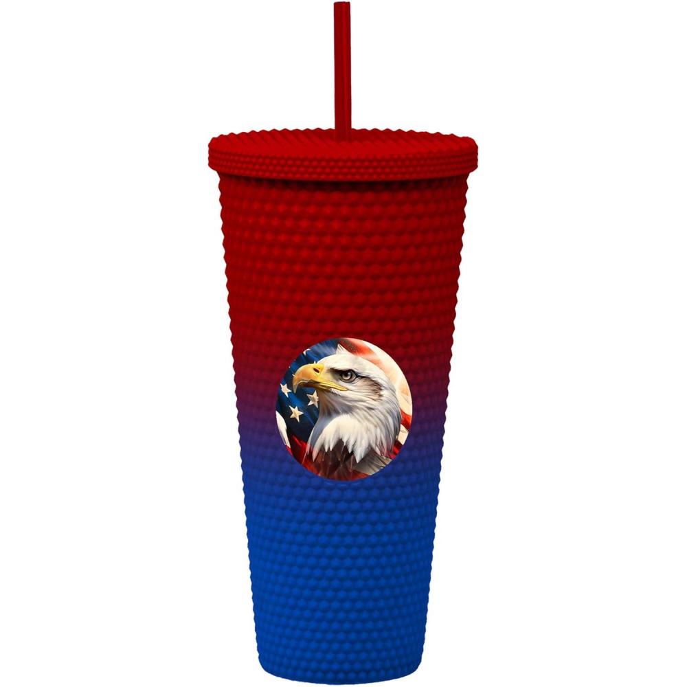 image:imageSpoontiques Studded Tumbler 32oz Insulated Double Wall Acrylic Travel Cup Spill Proof Lid for Hot amp Cold Beverages AmericanaAmericana