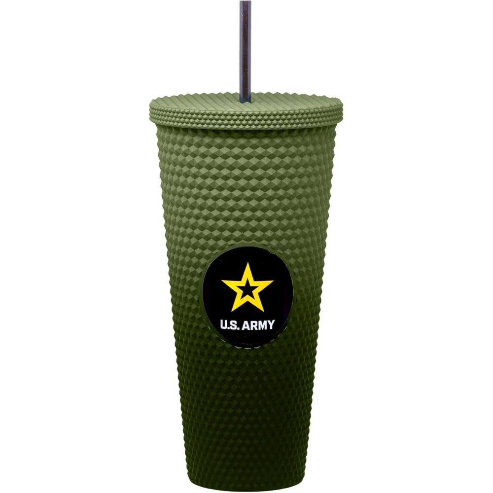 image:imageSpoontiques Studded Tumbler 32oz Insulated Double Wall Acrylic Travel Cup Spill Proof Lid for Hot amp Cold Beverages AmericanaArmy
