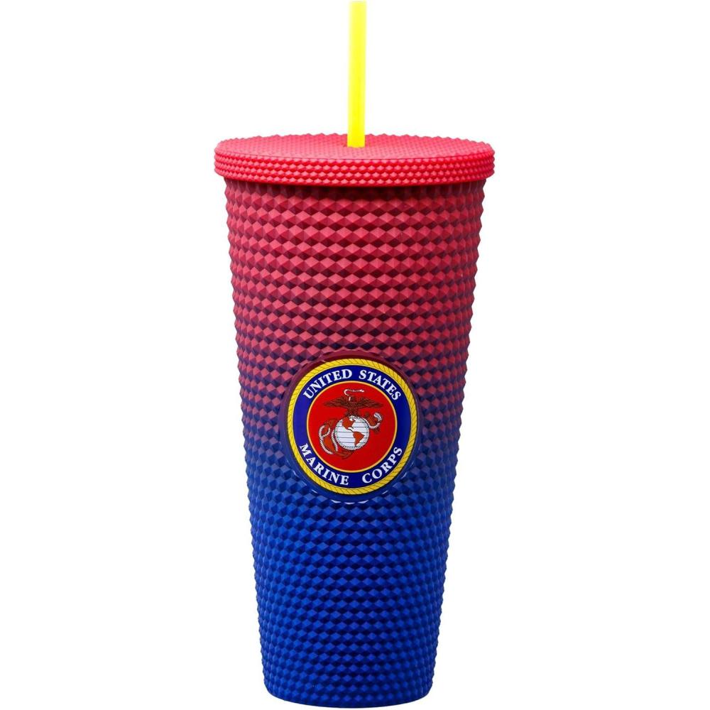 image:imageSpoontiques Studded Tumbler 32oz  Insulated Double Wall Acrylic Travel Cup Spill Proof Lid  for Hot amp Cold Beverages  AmericanaMarines