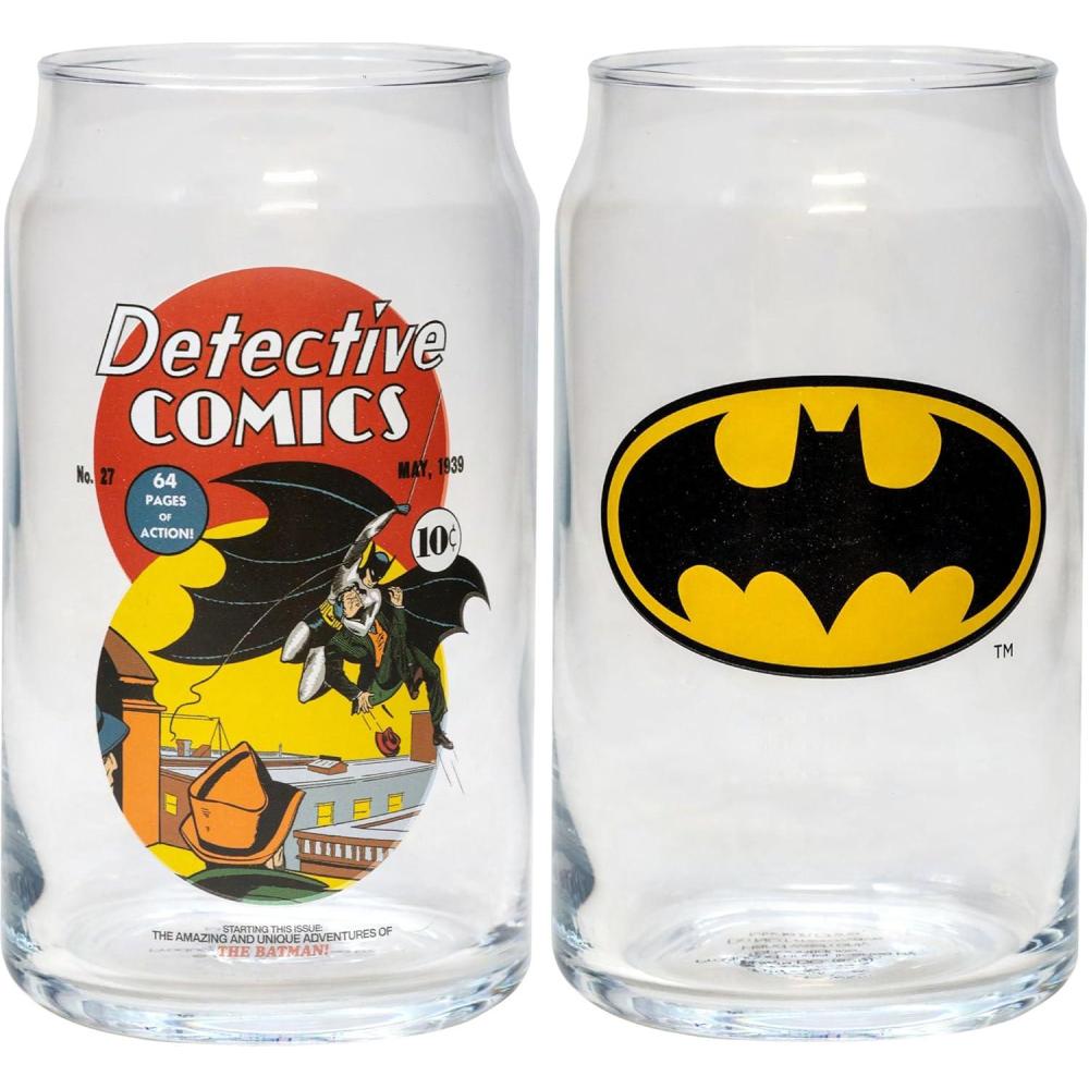 image:imageSpoontiques Wonder Woman Glass Set 2 Unique Glasses Per Set in Colorful Decorative Gift Box 16oz 5 14 TallBatman