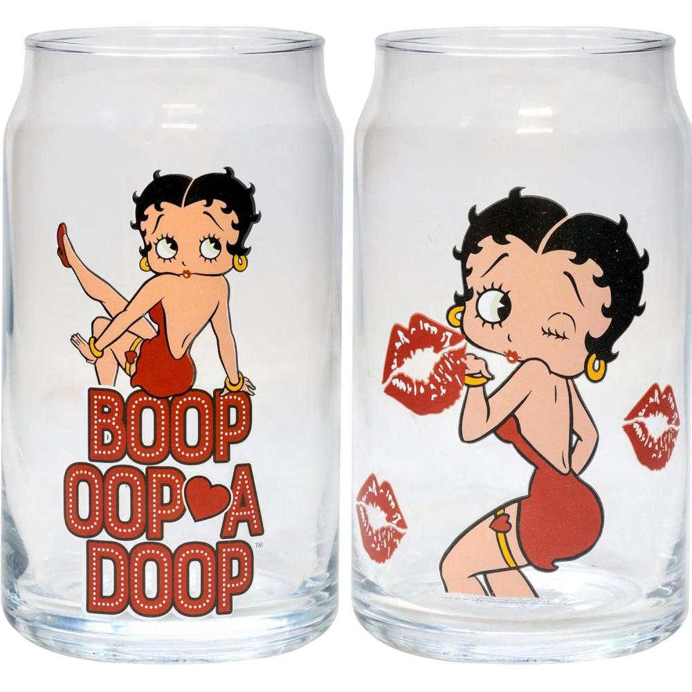 image:imageSpoontiques Wonder Woman Glass Set 2 Unique Glasses Per Set in Colorful Decorative Gift Box 16oz 5 14 TallBetty Boop