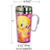 Spoontiques Insulated Travel Mug, 14oz – Double Wall Stainless & Acrylic Drink Cup with Twist Top Lid & Handle – Scooby Doo(Looney Tunes Tweety)