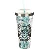 Spoontiques Love Glitter Cup Tumbler with Stainless Steel Lid and Straw – 20 oz – Acrylic – Multicolored(Blue Owl)