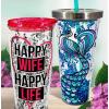 Spoontiques Love Glitter Cup Tumbler with Stainless Steel Lid and Straw – 20 oz – Acrylic – Multicolored(Mermaid)