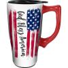 Spoontiques – Ceramic Travel Coffee Mug with Lid and Handle – Spill Proof Lid – Double Walled Mug for Hot and Cold Beverages – Microwave and Dishwasher Safe – God Bless America
