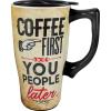 Spoontiques – Ceramic Travel Coffee Mug with Lid and Handle – Spill Proof Lid – Double Walled Mug for Hot and Cold Beverages – Microwave and Dishwasher Safe – Coffee First Travel Mug
