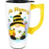Spoontiques – Ceramic Travel Coffee Mug with Lid and Handle – Spill Proof Lid – Double Walled Mug for Hot and Cold Beverages – Microwave and Dishwasher Safe – Hi Honey Gnome Travel Mug