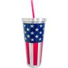 Spoontiques – Stainless Steel Cups – 24 oz Double Wall Insulated Drinkware with BPA Free Acrylic Lining – Twist Lock Lid with Color Coordinated Straw- Americana Stainless Cup