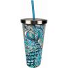 Spoontiques Love Glitter Cup Tumbler with Stainless Steel Lid and Straw – 20 oz – Acrylic – Multicolored(Mermaid)
