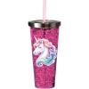 Spoontiques Love Glitter Cup Tumbler with Stainless Steel Lid and Straw – 20 oz – Acrylic – Multicolored(Unicorn)