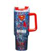 Spoontiques Superman 40oz Glitter Acrylic Travel Mug – Double Wall Acrylic with Sliding Lock Travel Lid and Straw – 11″ Tall