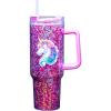 Spoontiques Unicorn 40oz Acrylic Travel Mug – Double Wall Acrylic with Sliding Lock Travel Lid and Straw – 11″ Tall