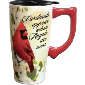 Spoontiques – Ceramic Travel Coffee Mug with Lid and Handle – Spill Proof Lid – Double Walled Mug for Hot and Cold Beverages – Microwave and Dishwasher Safe – Cardinal Memorial Travel Mug