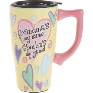 Spoontiques – Ceramic Travel Mugs – Grandma Cup – Hot or Cold Beverages – Gift for Coffee Lovers