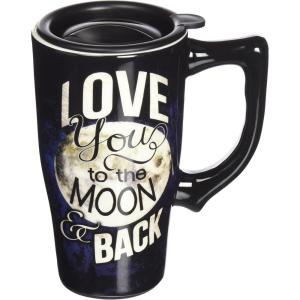 Spoontiques – Ceramic Travel Mugs – You Are My Sunshine Cup – Hot or Cold Beverages – Gift for Coffee Lovers(Love To The Moon and Back)