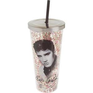 Spoontiques – Glitter Filled Acrylic Tumbler – Glitter Cup with Straw – 20 oz - Stainless Steel Locking Lid with Straw – Double Wall Insulated – BPA Free – Elvis Presley
