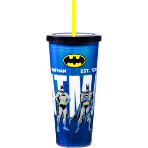 Spoontiques Acrylic Foil Cup with Straw, 20oz – Metallic Locking, Double Wall Insulated, BPA Free – Elvis(Batman)