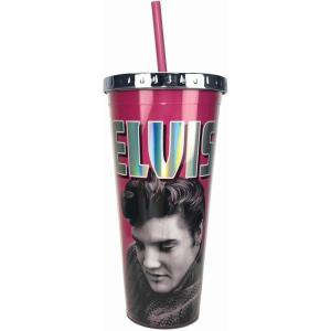 Spoontiques Acrylic Foil Cup with Straw, 20oz – Metallic Locking, Double Wall Insulated, BPA Free – Elvis(Elvis)
