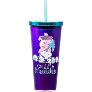 Spoontiques Acrylic Foil Cup with Straw, 20oz – Metallic Locking, Double Wall Insulated, BPA Free – Elvis(Peanuts Cuddle)