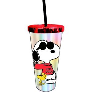 Spoontiques Acrylic Foil Cup with Straw, 20oz – Metallic Locking, Double Wall Insulated, BPA Free – Elvis(Peanuts Joe Cool)