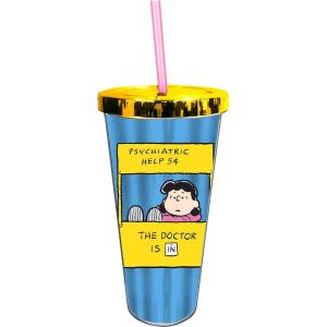 Spoontiques Acrylic Foil Cup with Straw, 20oz – Metallic Locking, Double Wall Insulated, BPA Free – Elvis(Peanuts Lucy)