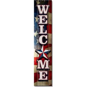 Spoontiques Americana Welcome Porch Sign – Decorative Home Décor Wooden Signs – Rustic Outdoor Decoration – Durable and Weatherproof – Entryway Decoration – 8” x 40”