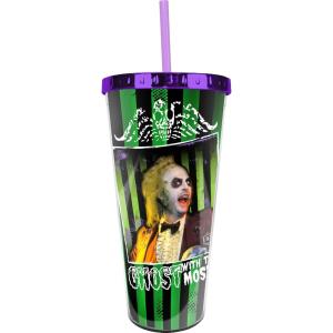 Spoontiques Beetlejuice Foil Cup – 20oz Acrylic Foil Cup with Straw – Metallic Locking Lid – Double Wall Insulated and BPA Free