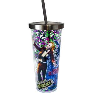 Spoontiques Beetlejuice Glitter Filled Acrylic Tumbler – Glitter Cup with Straw – 20 oz - Stainless Steel Locking Lid with Straw – Double Wall Insulated – BPA Free