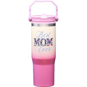 Spoontiques Best Mom Ever 30oz Stainless Steel Water Bottle – 10″ Tall, Twist Off Lid & Carrying Handle – Stainless Steel Outer Wall & Acrylic Inner Wall