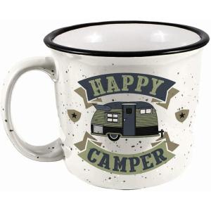 Spoontiques Ceramic Camper Mug, 14oz – Microwave & Dishwasher Safe, for Cold & Hot Beverages – Positive Affirmations(Happy Camper)