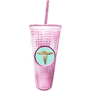 Spoontiques Diamond Tumbler, 20oz – Textured Cup w/Staw, Double Wall Insulated, BPA Free – Nurse