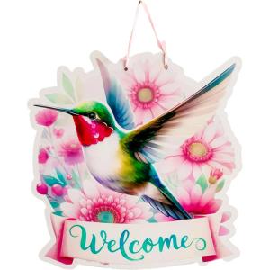 Spoontiques Door Décor Sign – Weatherproof PVC Signs for Indoor or Outdoor Use - Includes Decorative Ribbon for Hanging – Hummingbird Door Sign