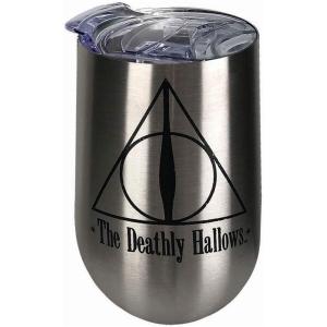 Spoontiques Harry Potter Stainless Steel Wine Tumbler, 16 Oz – Double Wall Insulated Drink Cup with Lid for Travel – Hogwarts(Deathly Hallows)