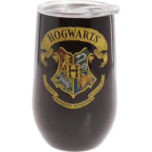 Spoontiques Harry Potter Stainless Steel Wine Tumbler, 16 Oz – Double Wall Insulated Drink Cup with Lid for Travel – Hogwarts(Hogwarts Crest)