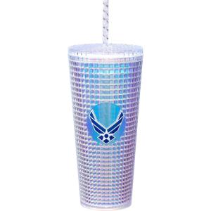 Spoontiques Holiday Diamond Tumbler, 20oz – Textured Cup w/Staw, Double Wall Insulated, BPA Free – A Christmas Story(Air Force)