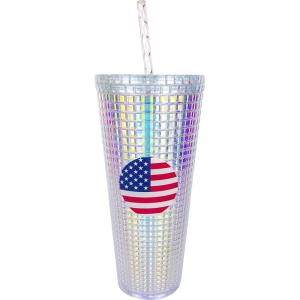 Spoontiques Holiday Diamond Tumbler, 20oz – Textured Cup w/Staw, Double Wall Insulated, BPA Free – A Christmas Story(Americana)