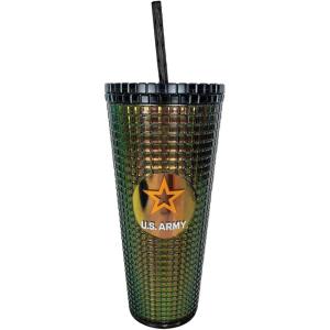 Spoontiques Holiday Diamond Tumbler, 20oz – Textured Cup w/Staw, Double Wall Insulated, BPA Free – A Christmas Story(Army)