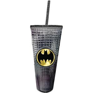 Spoontiques Holiday Diamond Tumbler, 20oz – Textured Cup w/Staw, Double Wall Insulated, BPA Free – A Christmas Story(Batman)