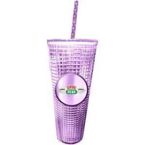 Spoontiques Holiday Diamond Tumbler, 20oz – Textured Cup w/Staw, Double Wall Insulated, BPA Free – A Christmas Story(Central Perk)