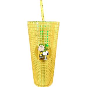 Spoontiques Holiday Diamond Tumbler, 20oz – Textured Cup w/Staw, Double Wall Insulated, BPA Free – A Christmas Story(Charlie Brown & Snoopy)