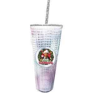 Spoontiques Holiday Diamond Tumbler, 20oz – Textured Cup w/Staw, Double Wall Insulated, BPA Free – A Christmas Story(Merry Clarkmas)